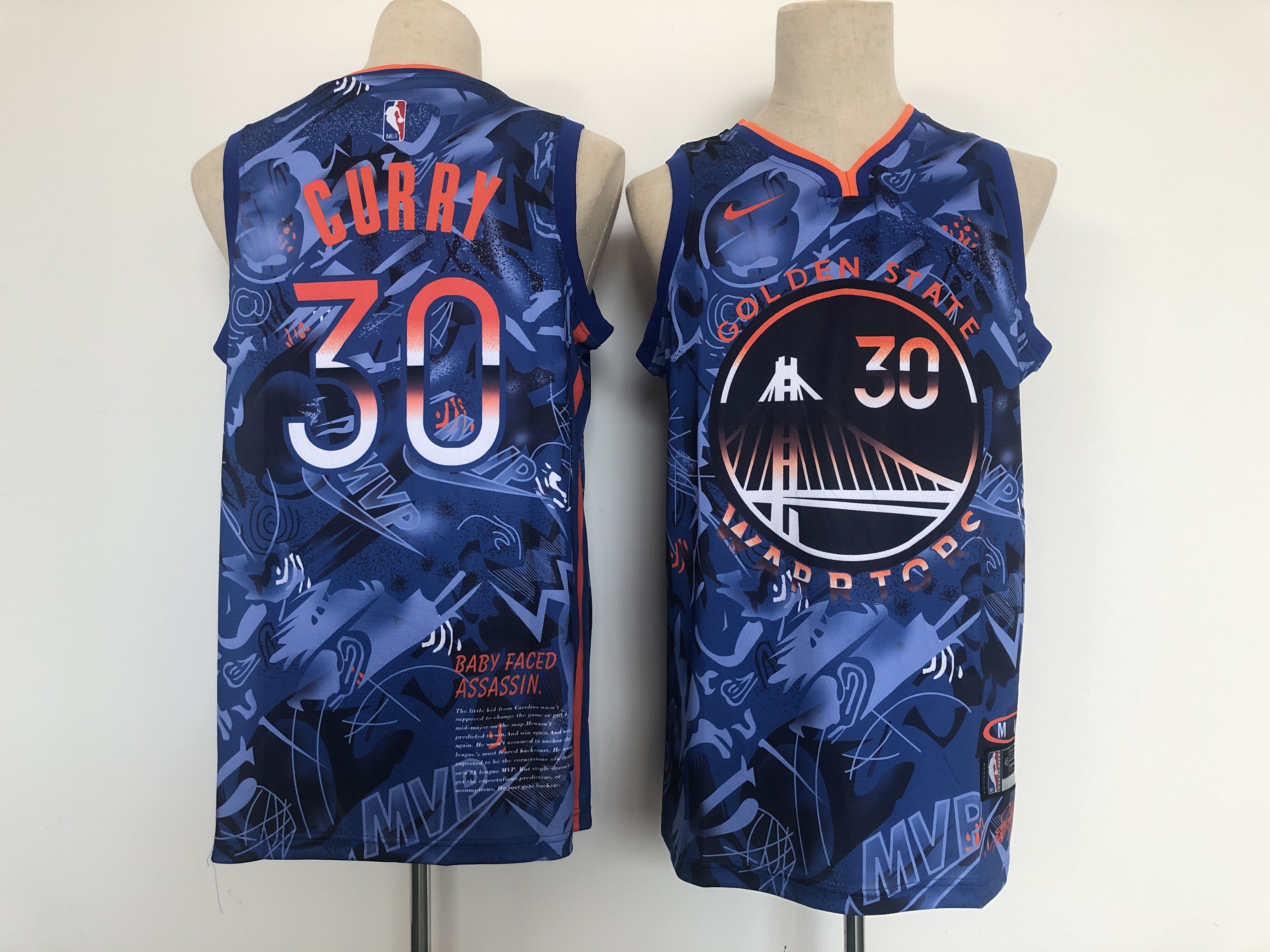 Men Golden State Warriors 30 Curry Blue MVP version Nike 2021 NBA Jerseys